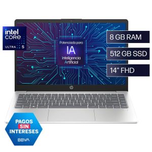Laptop 14" HP FHD Intel Core Ultra 5 125H 8GB 512GB Windows 11 Plateado natural (14-ep1001la)