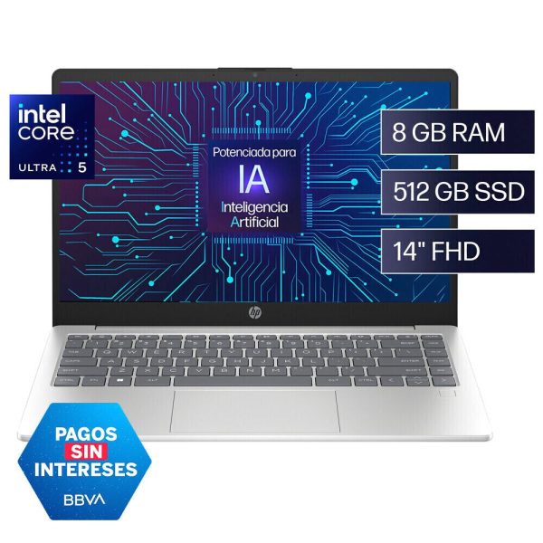 Laptop 14" HP FHD Intel Core Ultra 5 125H 8GB 512GB Windows 11 Plateado natural (14-ep1001la)